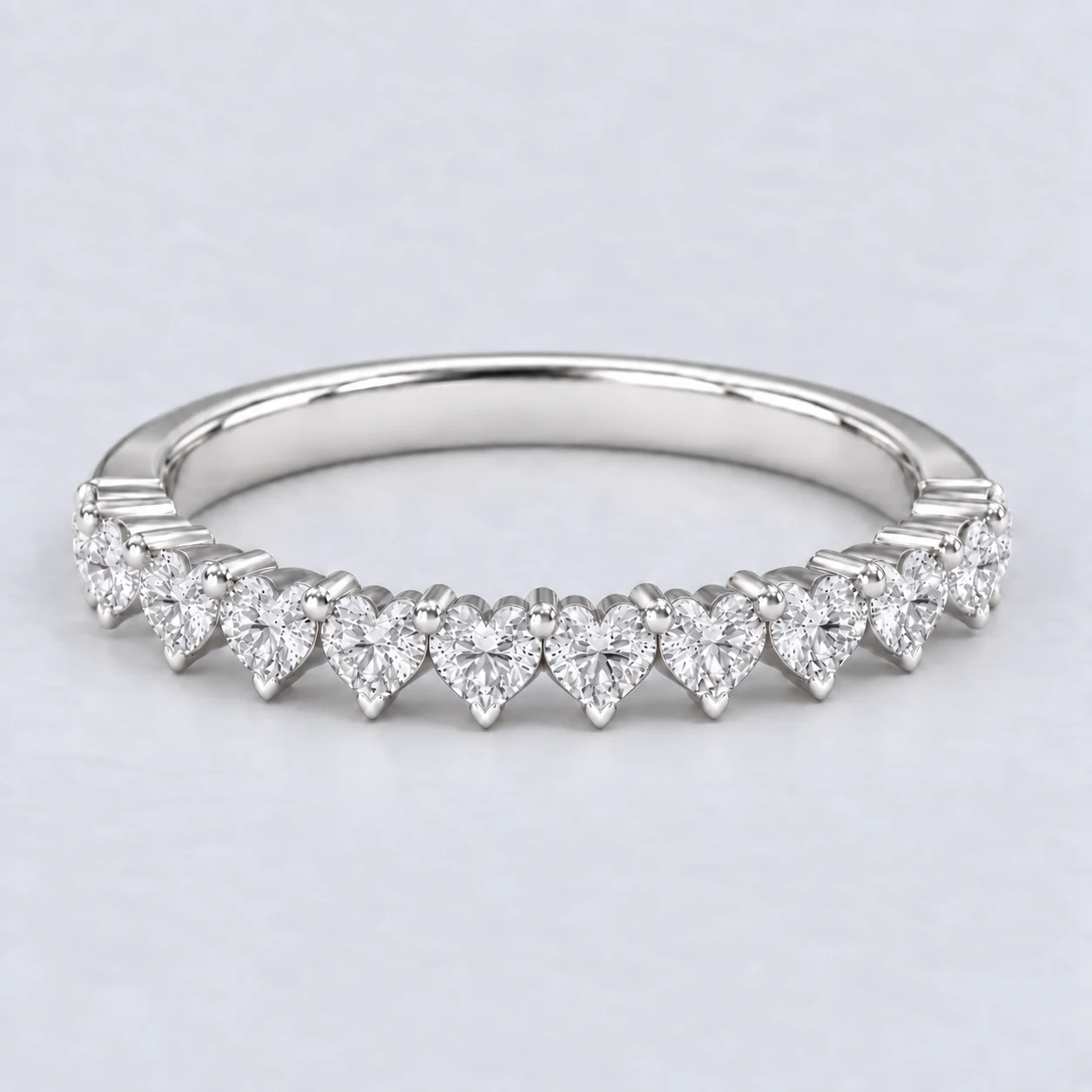 Heart Shared Prong Diamond Eternity Ring, half eternity in 9ct White Gold
