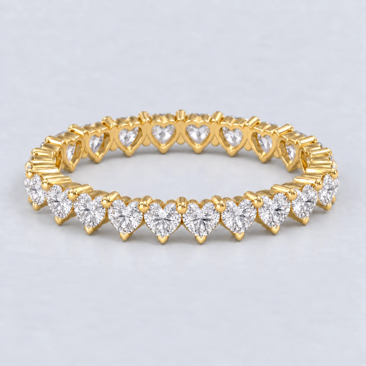 Heart Shared Prong Diamond Eternity Ring, full eternity in 9ct Yellow Gold