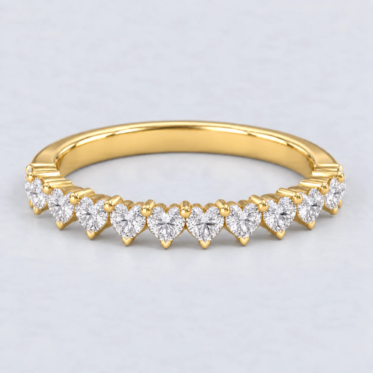 Heart Shared Prong Diamond Eternity Ring, half eternity in 9ct Yellow Gold