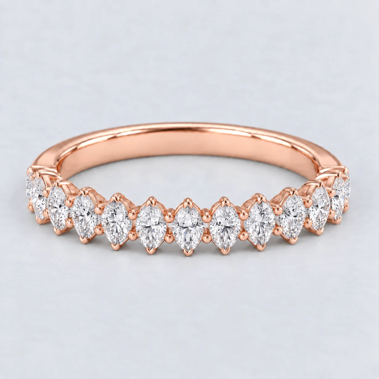 Marquise Shared Prong Diamond Eternity Ring, half eternity in 9ct Rose Gold