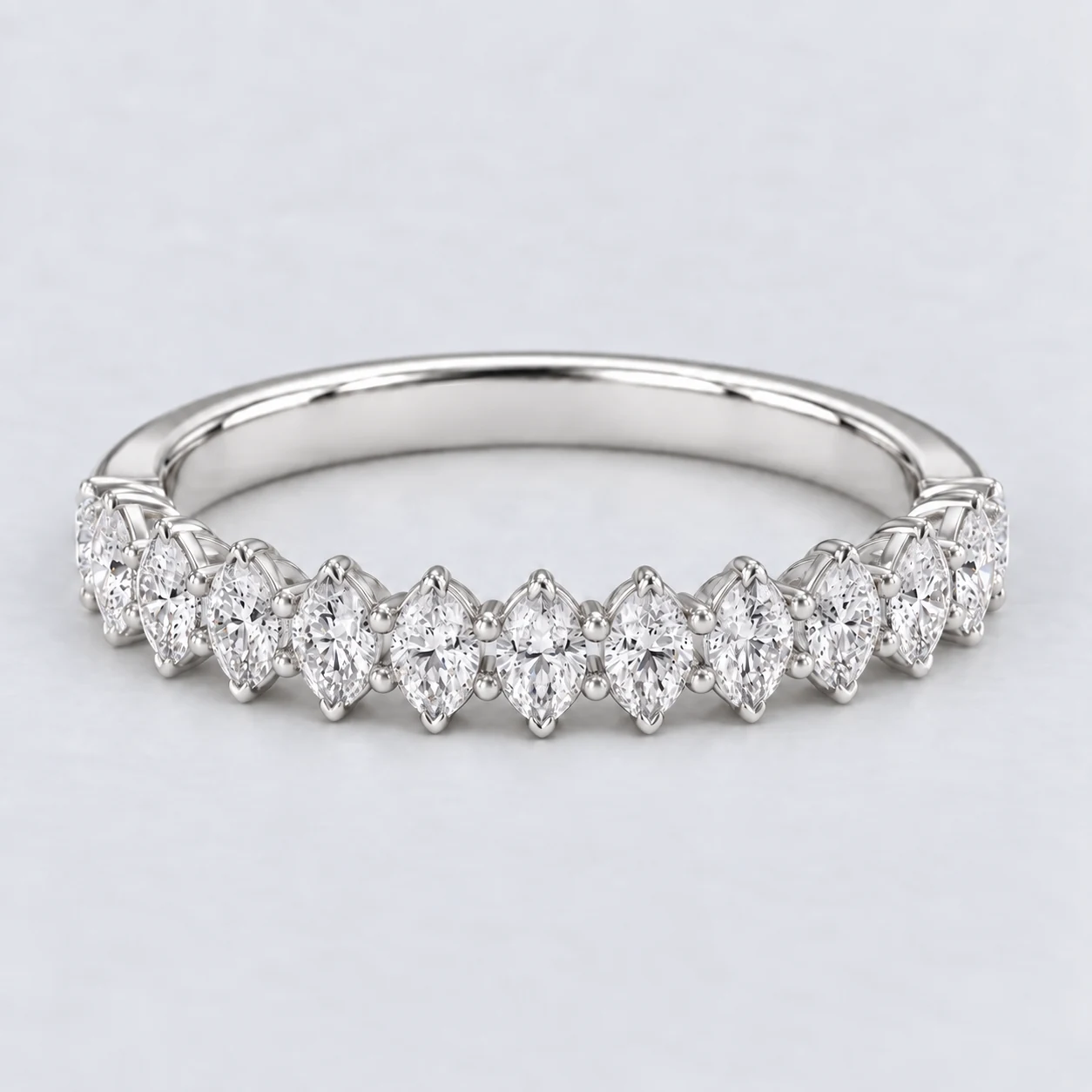 Marquise Shared Prong Diamond Eternity Ring, half eternity in 9ct White Gold