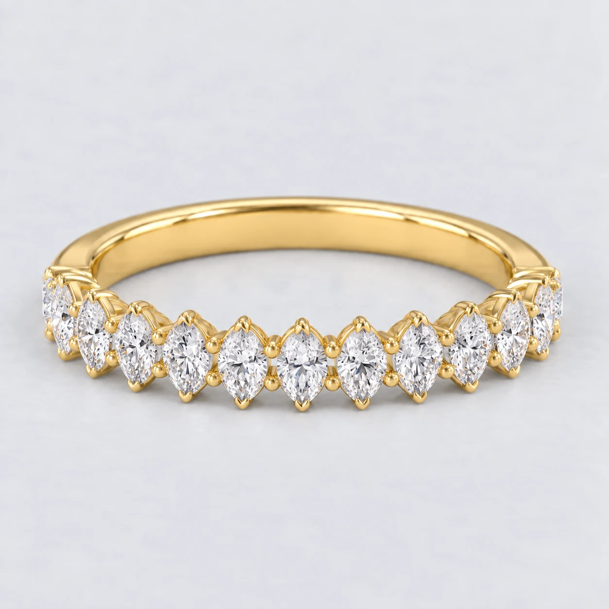 Marquise Shared Prong Diamond Eternity Ring, half eternity in 9ct Yellow Gold