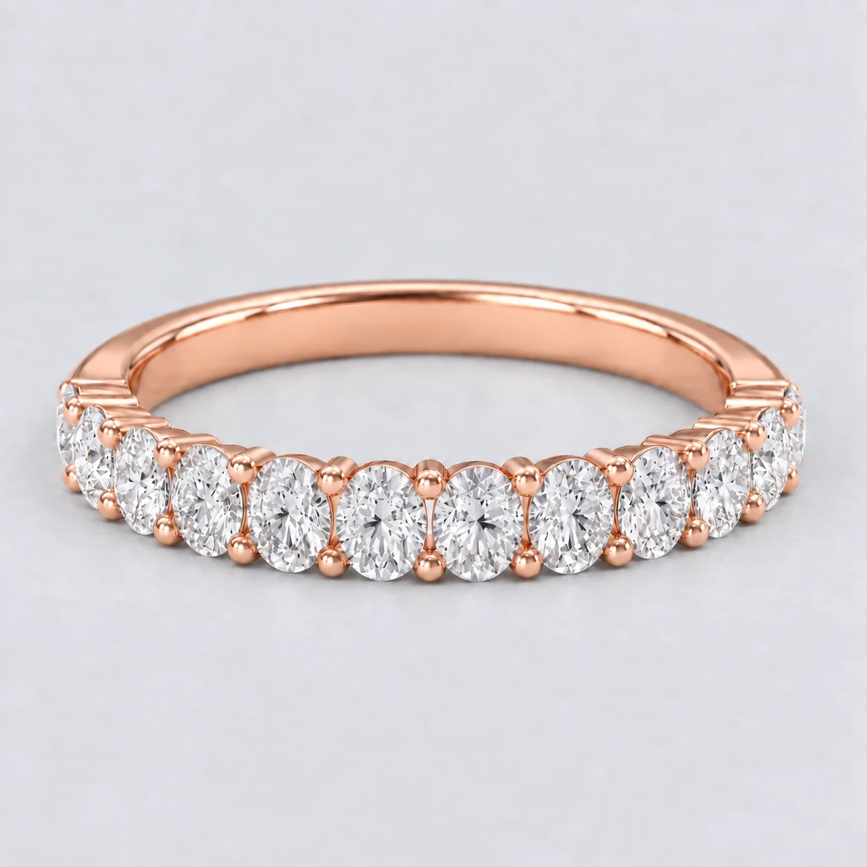 Oval Shared Prong Diamond Eternity Ring, half eternity in 9ct Rose Gold