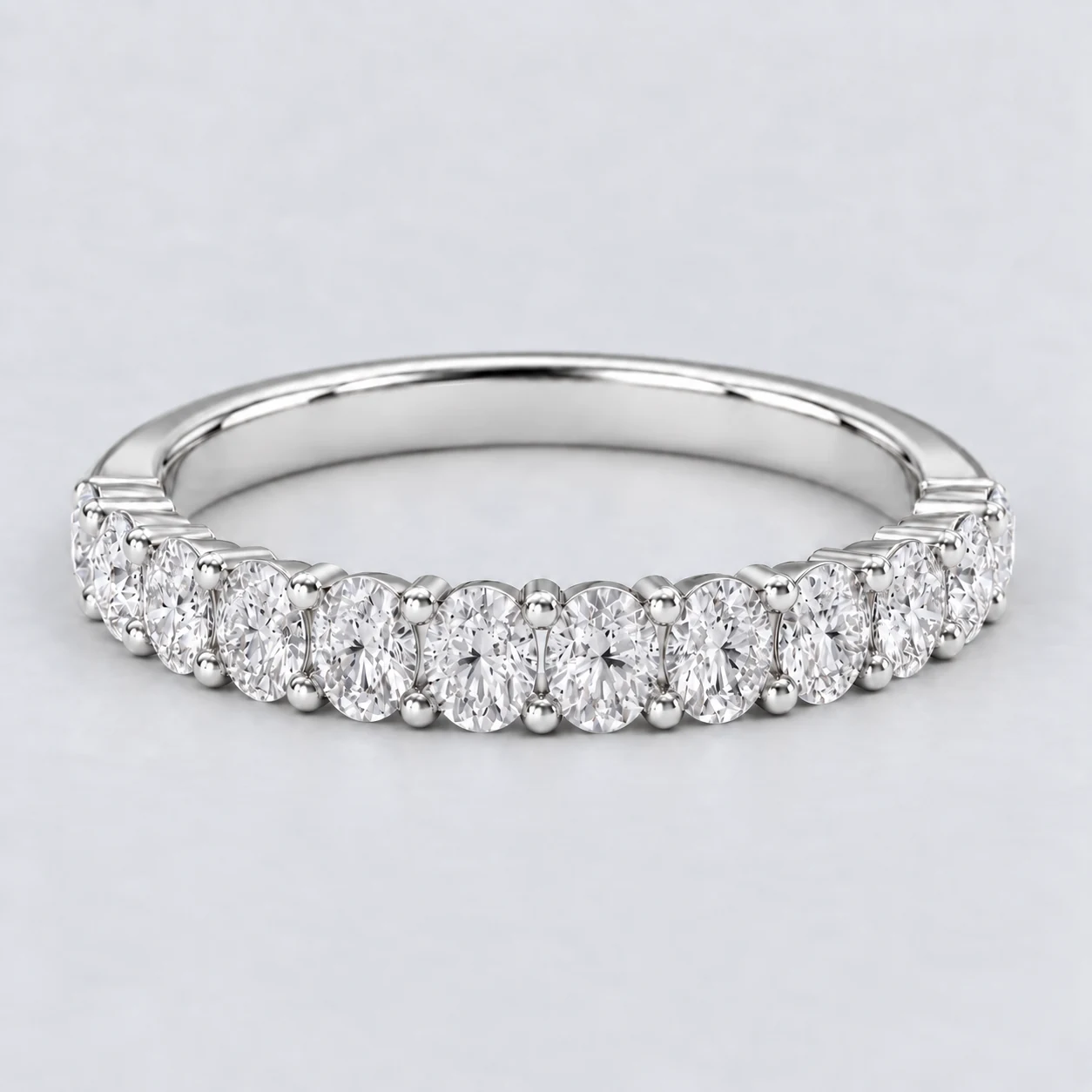 Oval Shared Prong Diamond Eternity Ring, half eternity in 9ct White Gold