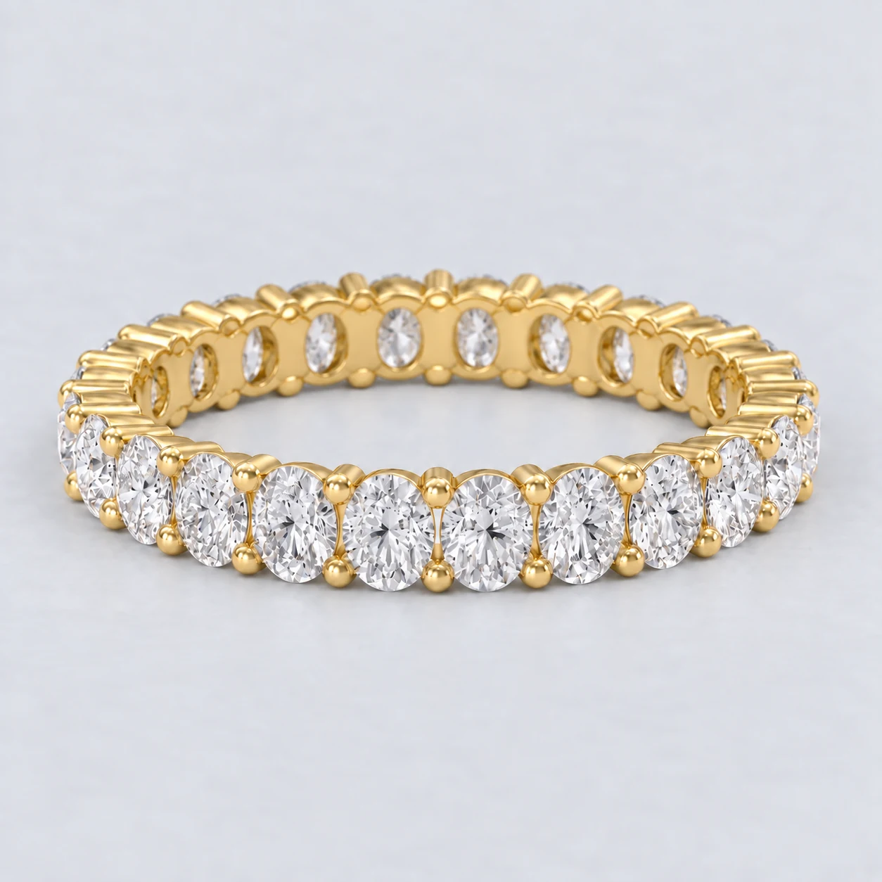 Oval Shared Prong Diamond Eternity Ring, full eternity in 9ct Yellow Gold