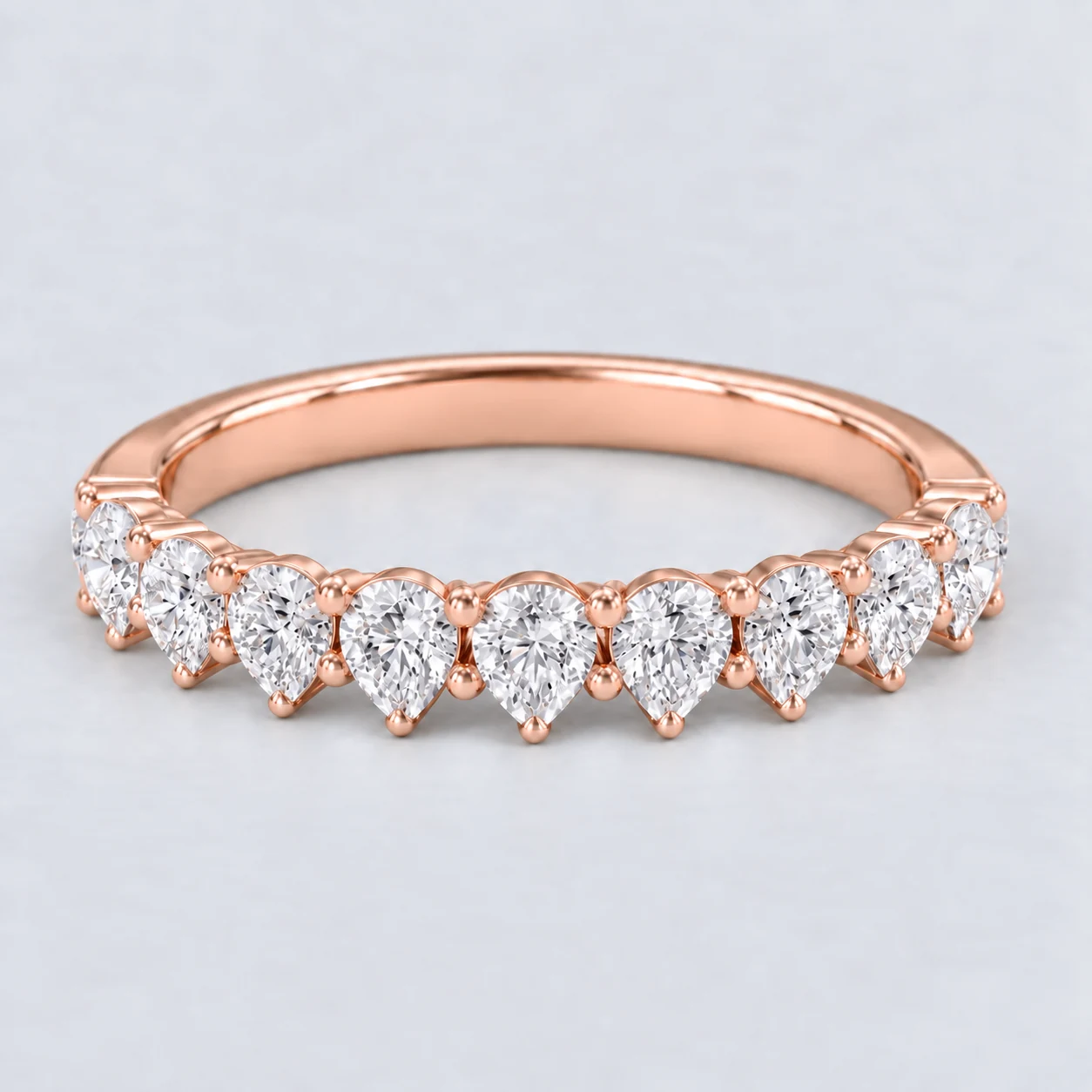 Pear Shared Prong Diamond Eternity Ring, half eternity in 9ct Rose Gold