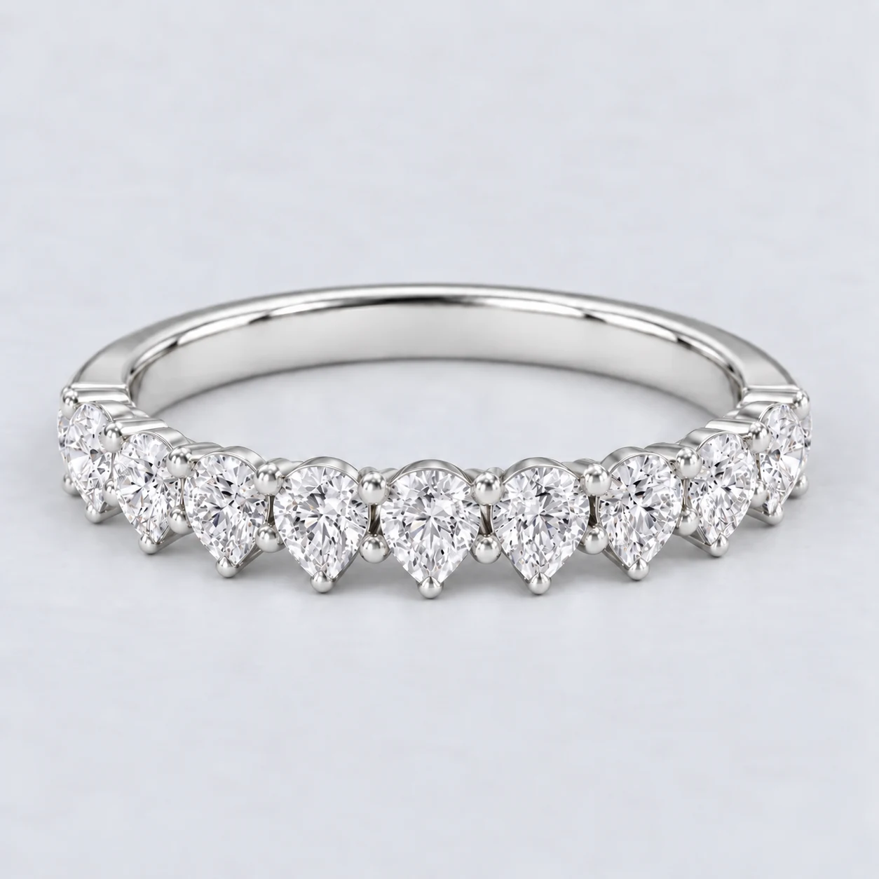 Pear Shared Prong Diamond Eternity Ring, half eternity in 9ct White Gold