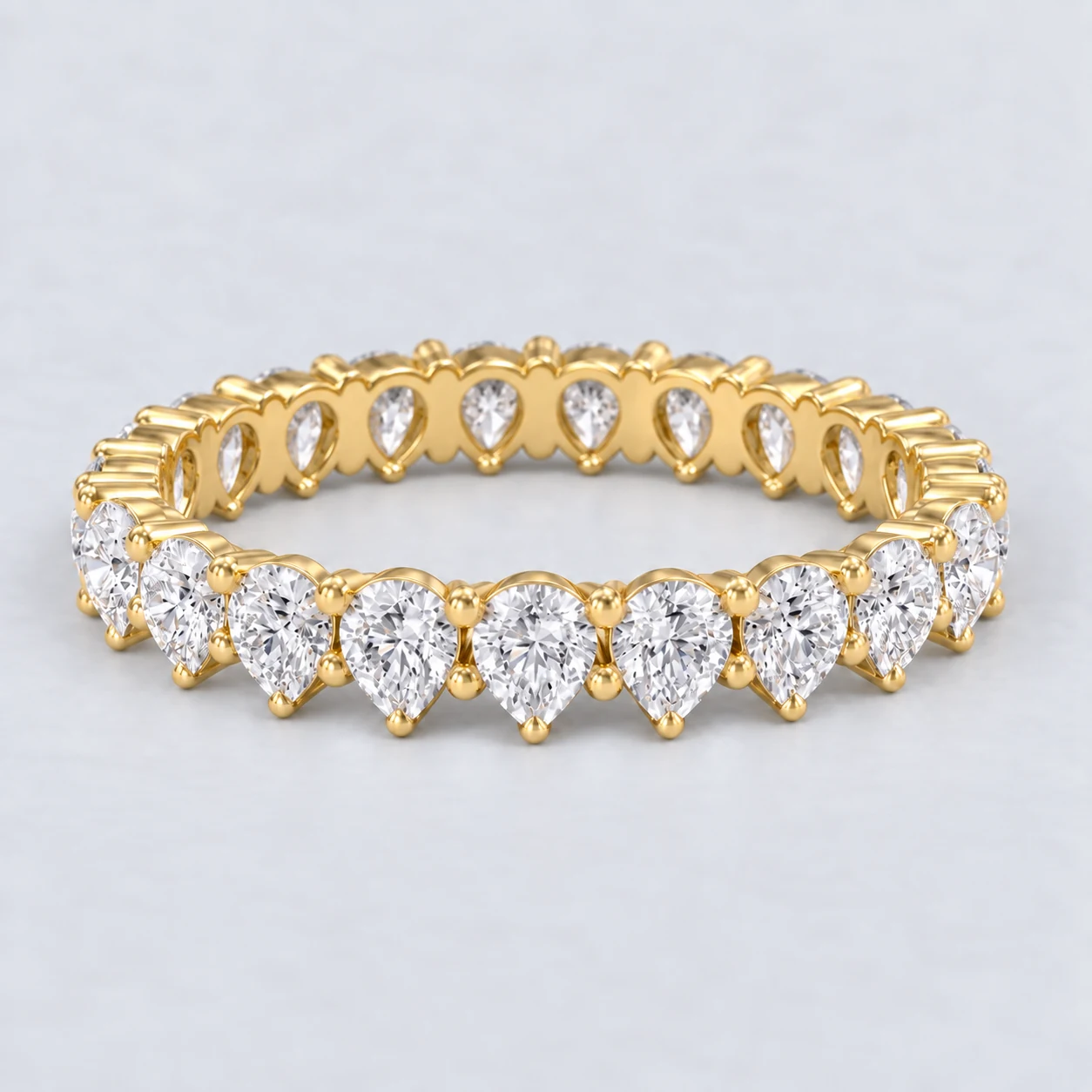 Pear Shared Prong Diamond Eternity Ring, full eternity in 9ct Yellow Gold