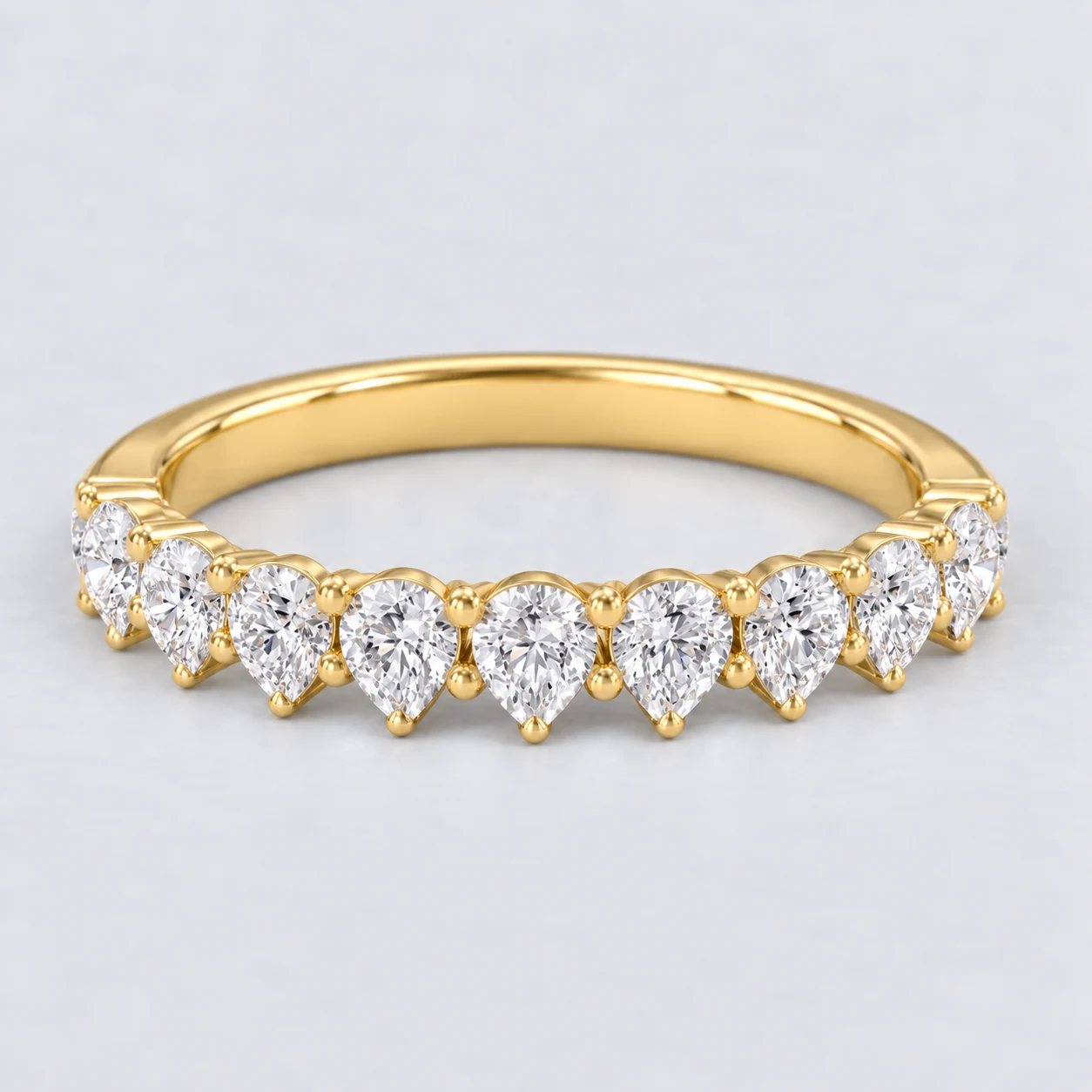 Pear Shared Prong Diamond Eternity Ring, half eternity in 9ct Yellow Gold