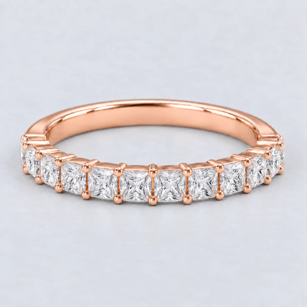 Princess Shared Prong Diamond Eternity Ring, half eternity in 9ct Rose Gold