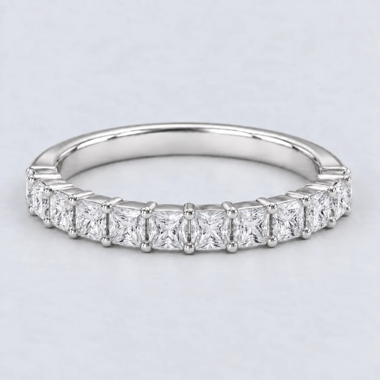 Princess Shared Prong Diamond Eternity Ring, half eternity in 9ct White Gold