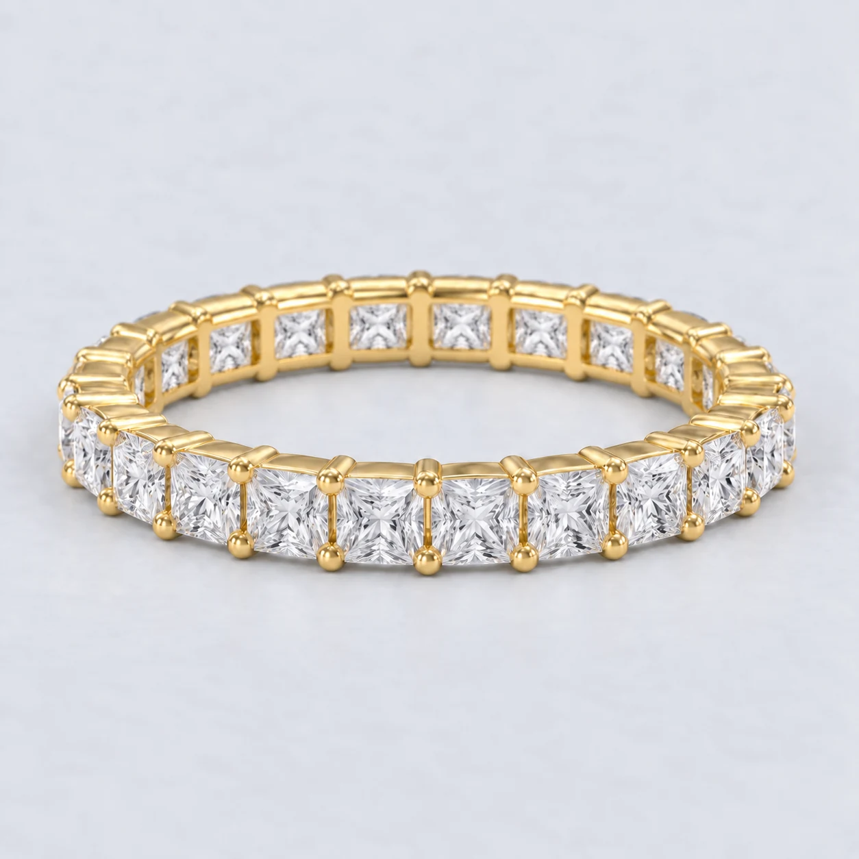 Princess Shared Prong Diamond Eternity Ring, full eternity in 9ct Yellow Gold