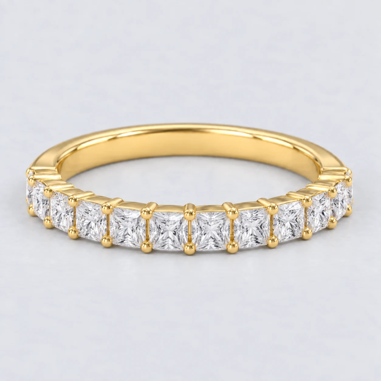 Princess Shared Prong Diamond Eternity Ring, half eternity in 9ct Yellow Gold