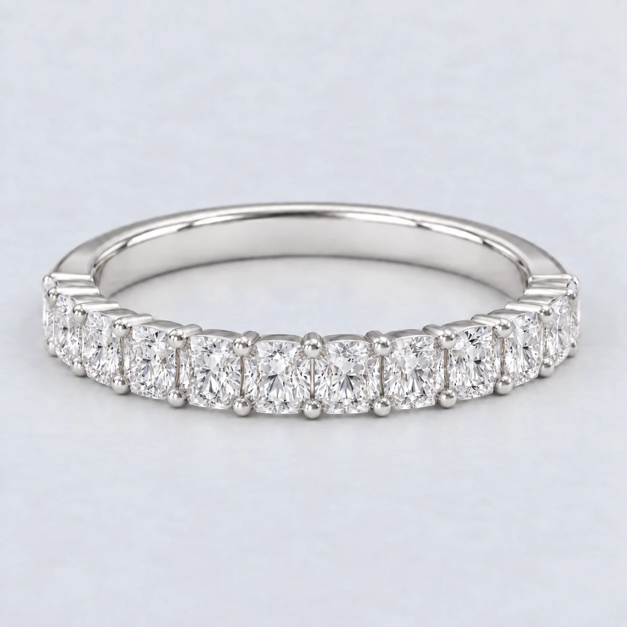 Radiant Shared Prong Diamond Eternity Ring, half eternity in Platinum