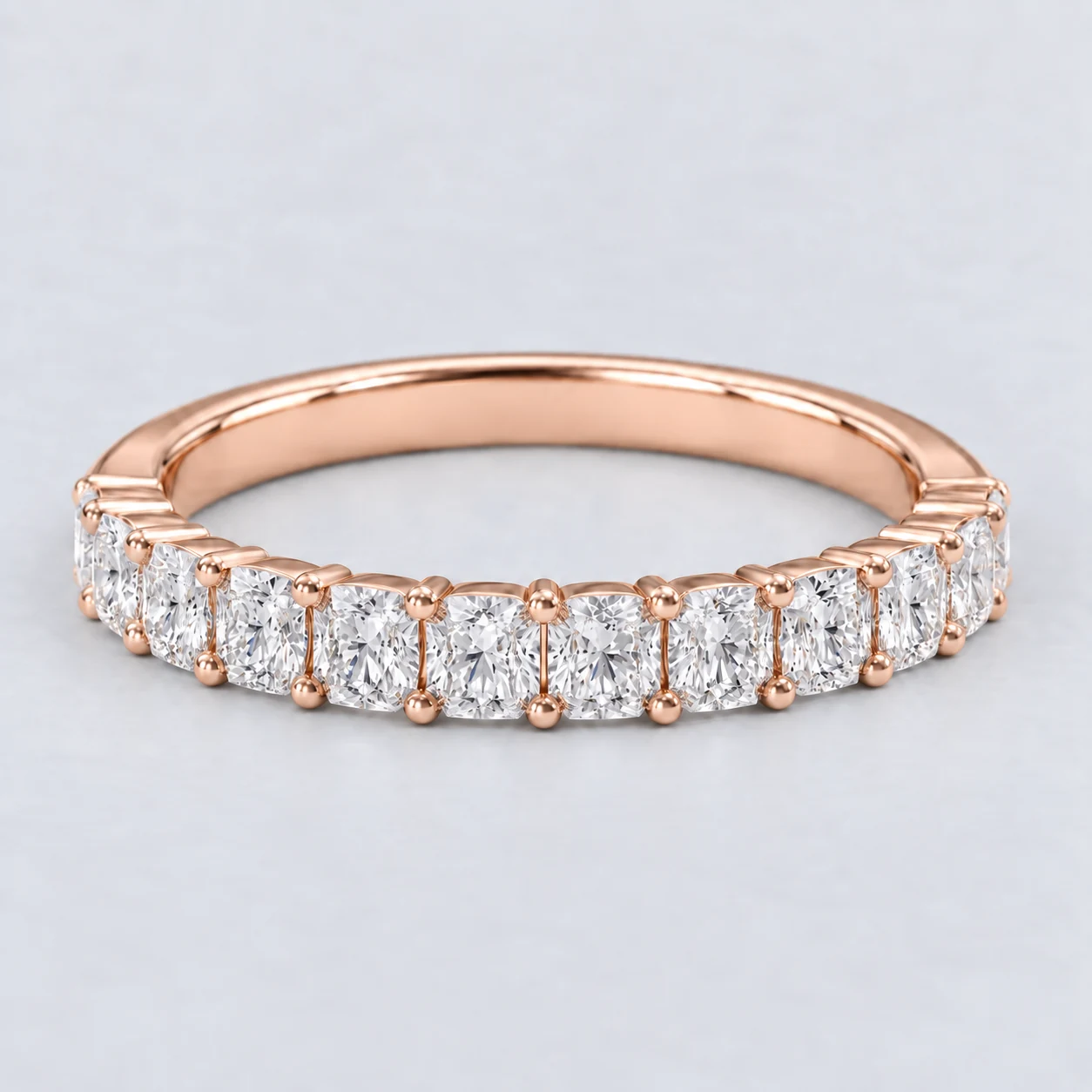 Radiant Shared Prong Diamond Eternity Ring, half eternity in 9ct Rose Gold