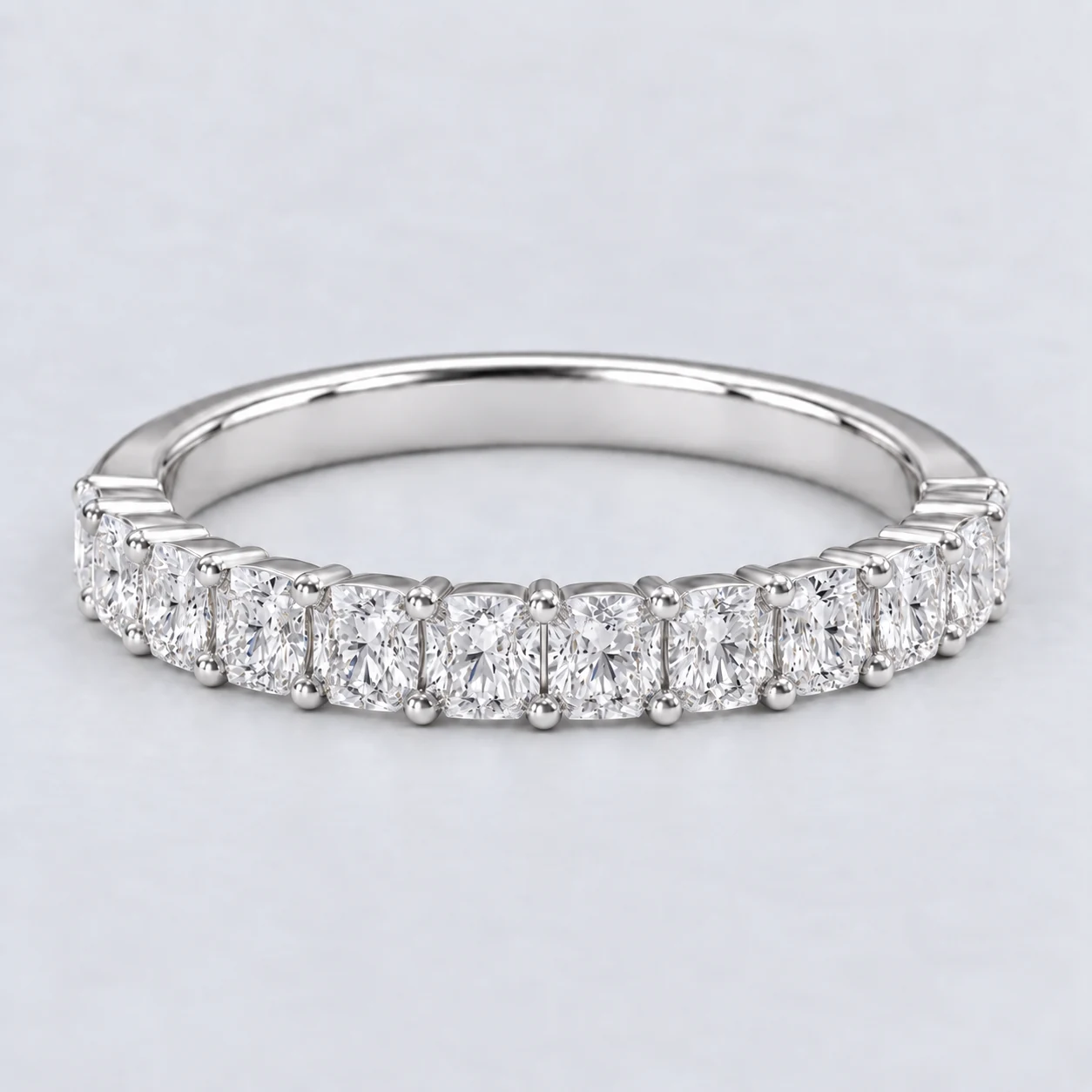 Radiant Shared Prong Diamond Eternity Ring, half eternity in 9ct White Gold