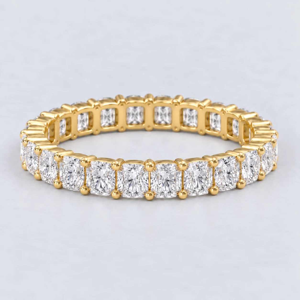 Radiant Shared Prong Diamond Eternity Ring, full eternity in 9ct Yellow Gold