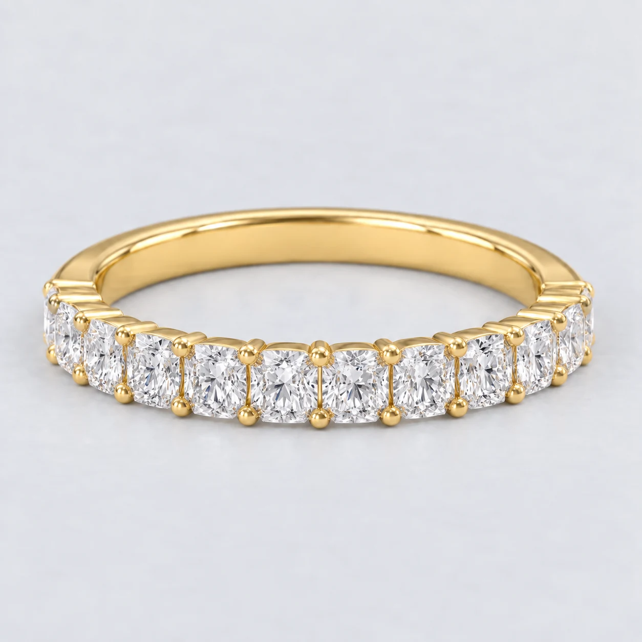 Radiant Shared Prong Diamond Eternity Ring, half eternity in 9ct Yellow Gold