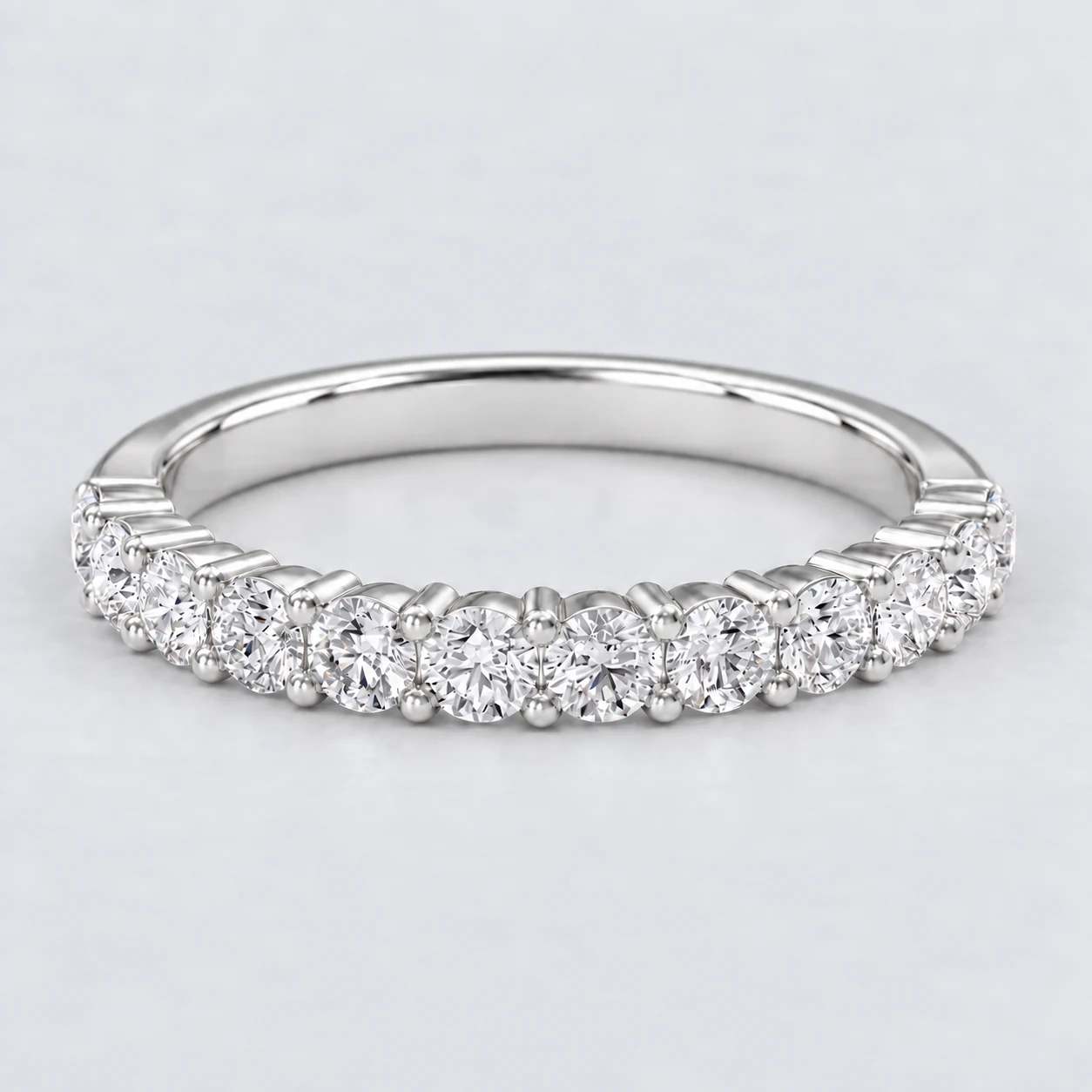 Round Shared Prong Diamond Eternity Ring, half eternity in 9ct White Gold