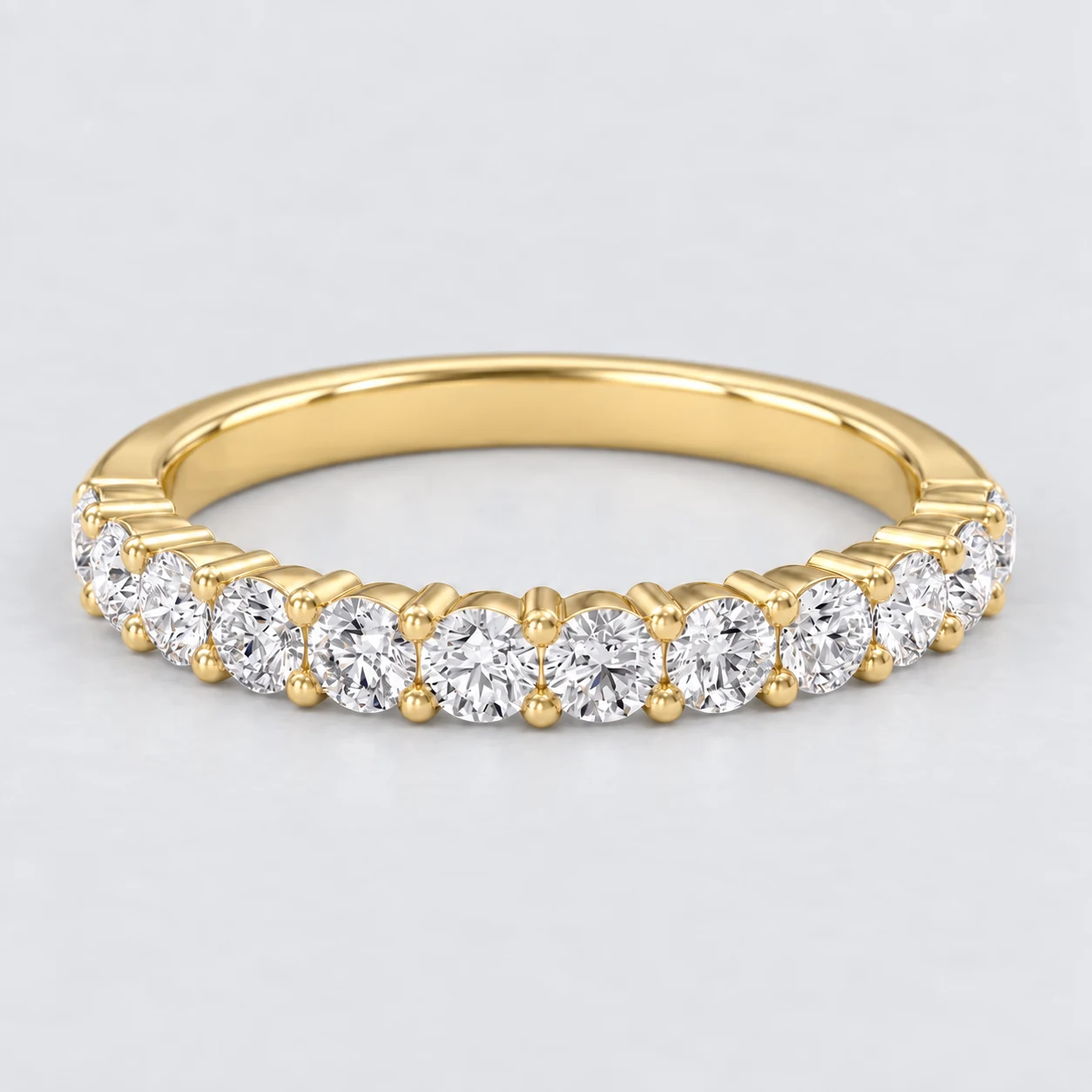 Round Shared Prong Diamond Eternity Ring, half eternity in 9ct Yellow Gold