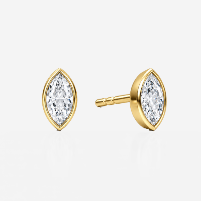Bezel Marquise Diamond Stud Earrings in yellow gold